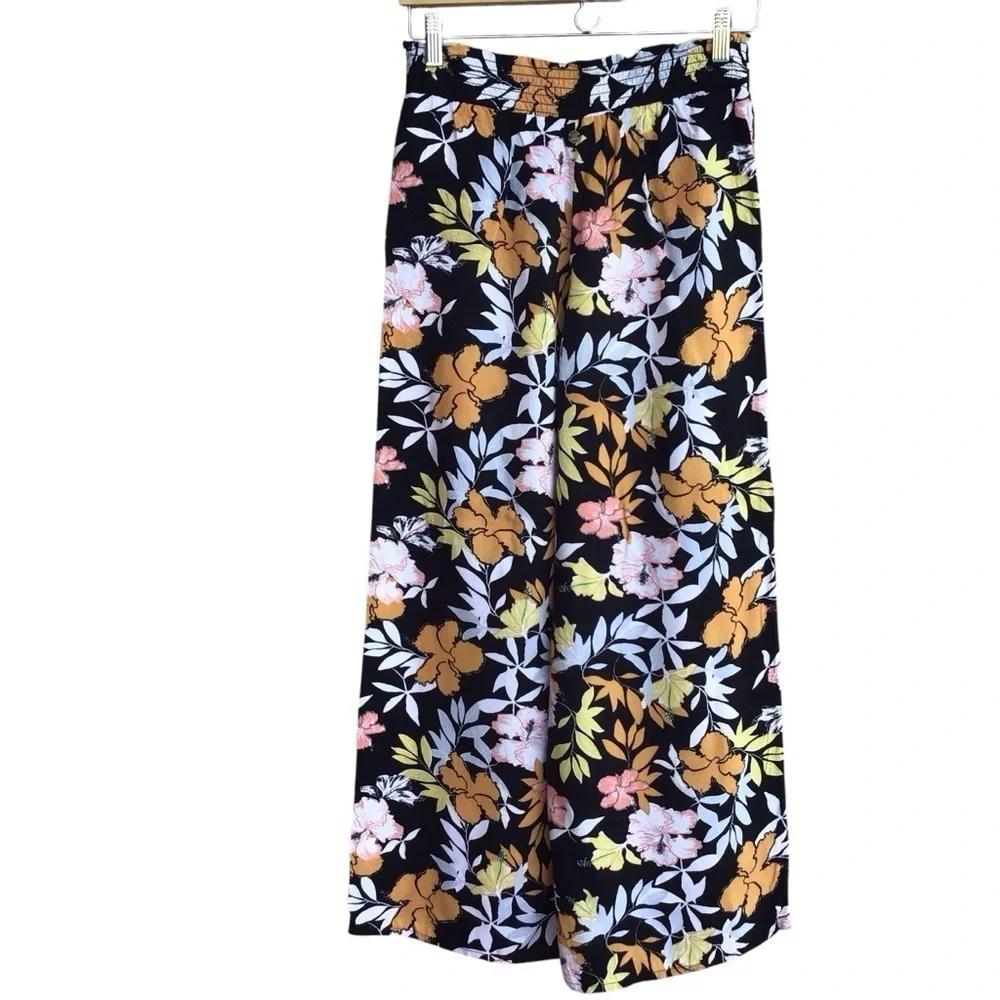 Roxy Rythm Beach Boho Floral Wide Pull On Pants Size Small